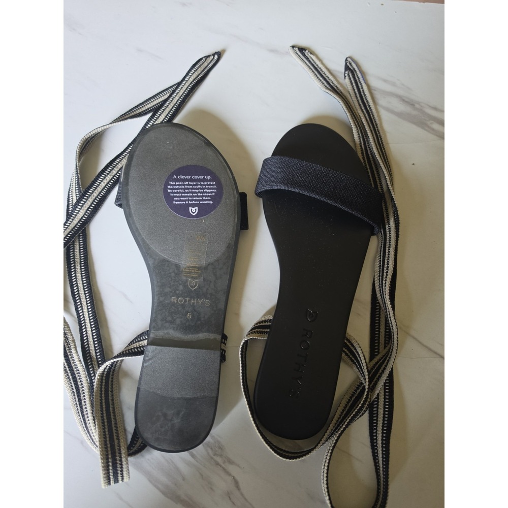 Rothys Sz 6 Sandals Black Cosmos Strappy Shoes Woven Flats - Picture 2 of 4